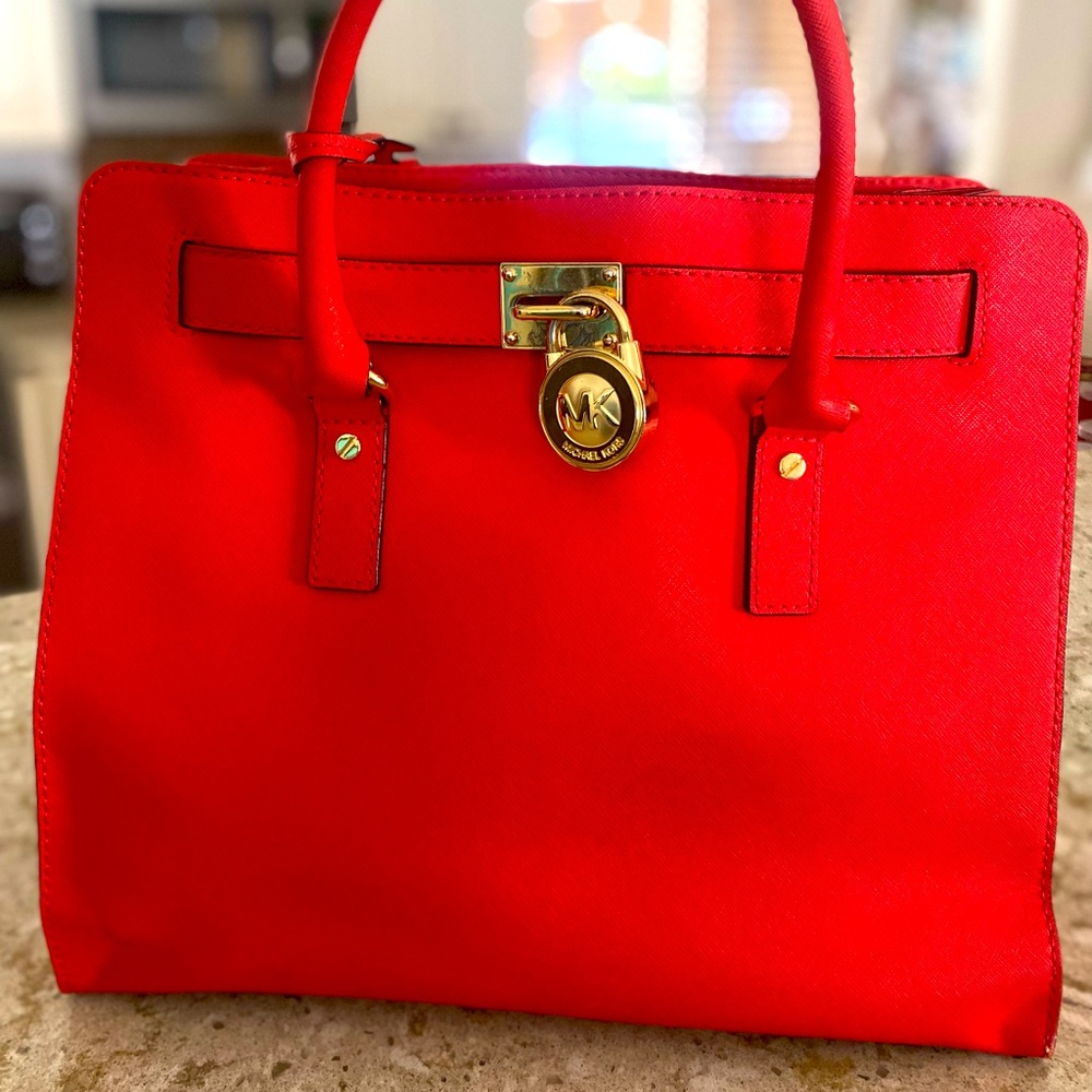 Bright Red/Orange Michael Kors Hamilton Handbag - Ready for Date Nights!